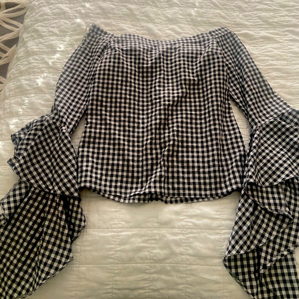 Off shoulder Buffalo plaid top